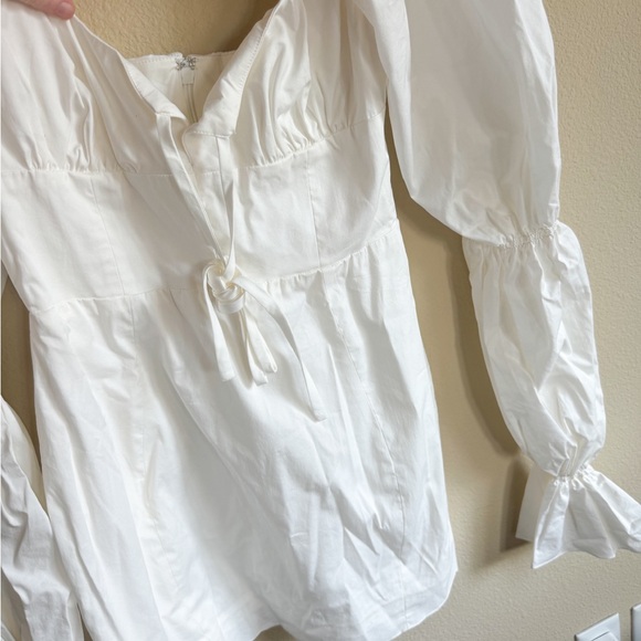 House of CB White Puff-Sleeve Tie-Front Mini Dress - Picture 4 of 5